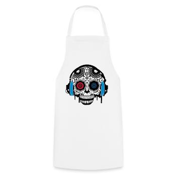A Sugar Skull with headphones - Cooking Apron - white - Front - AI Model Male 185 dark (185cm)