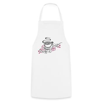 Tee, Teetasse, tea time, Kirschblüten - Kochschürze - Weiß - Vorne - AI Model Male 185 dark (185cm)