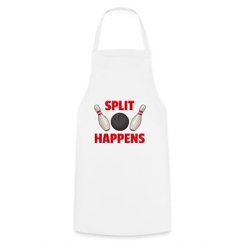 Split happens! funny bowling t-shirt for bowlers - Cooking Apron - white - Front - AI Model Male 185 dark (185cm)
