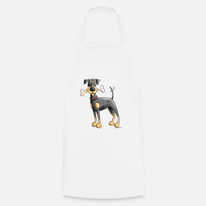 Doberman or Pinscher with bone - Cooking Apron - white
