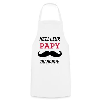 Papy - Famille - Bébé - Naissance - Enfant - Tablier de cuisine - blanc - Devant - AI Model Male 185 dark (185cm)