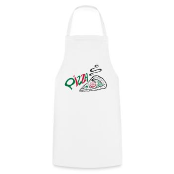 Big slice of Pizza, Italian food. - Cooking Apron - white - Front - AI Model Male 185 dark (185cm)