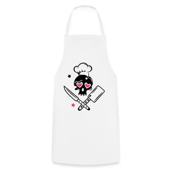 Totenkopf girlie mit Kochmütze und Messern - Kochschürze - Weiß - Vorne - AI Model Male 185 dark (185cm)