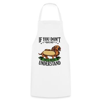 Dackel Hotdog mit Banner - Kochschürze - Weiß - Vorne - AI Model Male 185 dark (185cm)