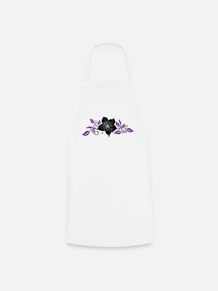 Lily with leaves and floral ornament. - Cooking Apron - white