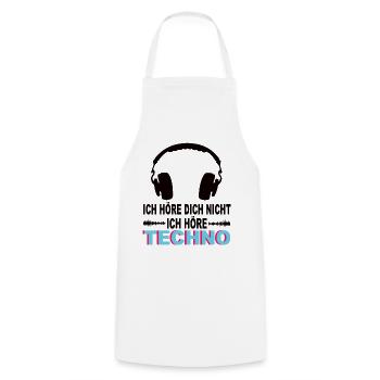 Techno - Kochschürze - Weiß - Vorne - AI Model Male 185 dark (185cm)