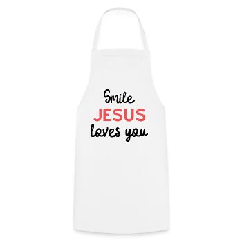 Roter Jesus Schriftzug - Kochschürze - Weiß - Vorne - AI Model Male 185 dark (185cm)