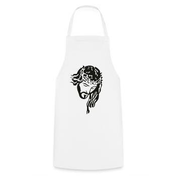Jésus Christ avec chapelet silhouette marron - Tablier de cuisine - blanc - Devant - AI Model Male 185 dark (185cm)
