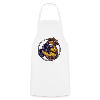 Weight training muscular bodybuilder lion with barbell - Cooking Apron - white - Front - AI Model Male 185 dark (185cm)