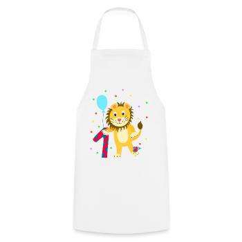 Premier anniversaire 1er année lion doux cadeau - Tablier de cuisine - blanc - Devant - AI Model Male 185 dark (185cm)
