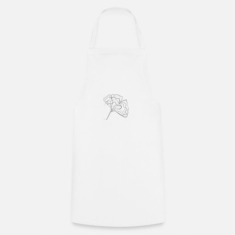 Feuille d'arbre Gingko - dessin au trait - Tablier de cuisine - blanc