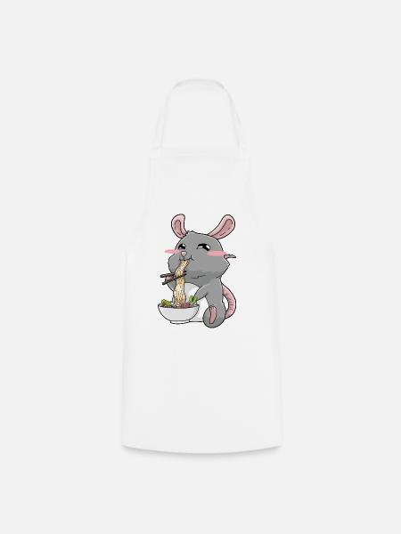 Lustige Ratte isst Ramen - Kochschürze - Weiß
