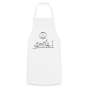 Handschrift “SMILE!” mit lachendem Gesicht - Kochschürze - Weiß - Vorne - AI Model Male 185 dark (185cm)