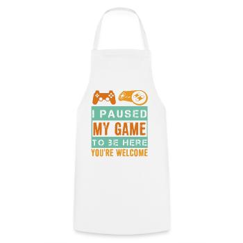 J'ai mis mon jeu en pause pour être ici - Tablier de cuisine - blanc - Devant - AI Model Male 185 dark (185cm)