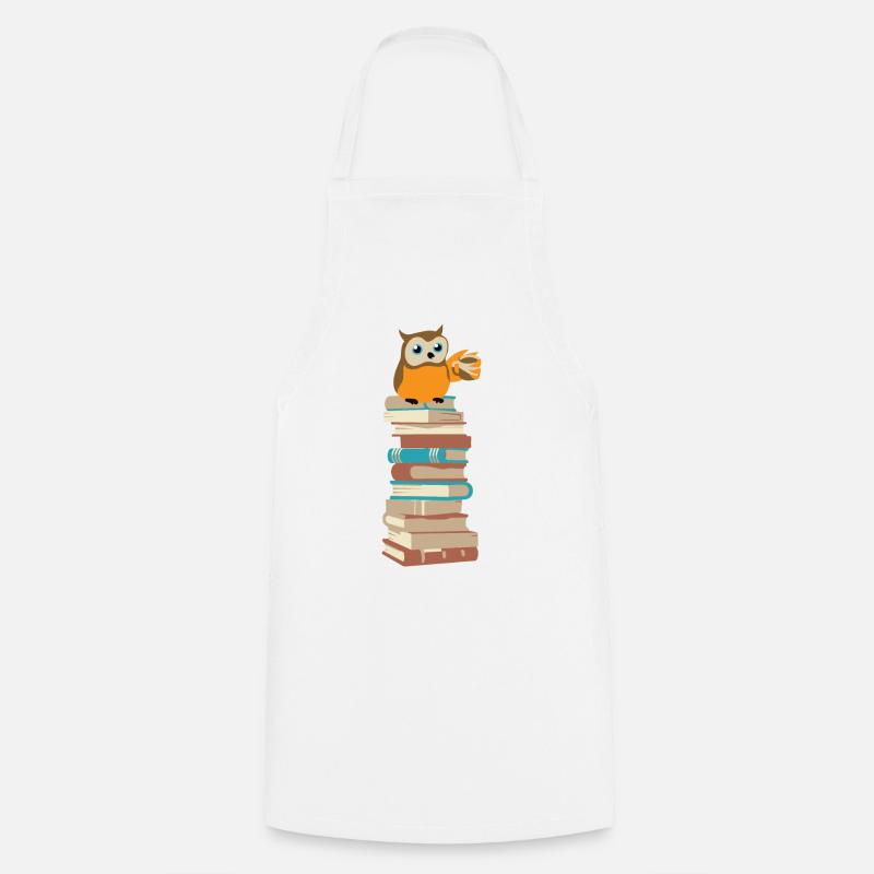 Eule mit Kaffee auf Bücher - Kochschürze - Weiß