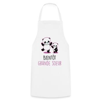 Bientôt nouvelle grande soeur bébé panda kawaii - Tablier de cuisine - blanc - Devant - AI Model Male 185 dark (185cm)