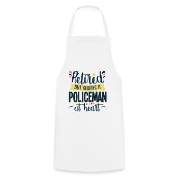 Police Policeman Retired Pensioner - Cooking Apron - white - Front - AI Model Male 185 dark (185cm)