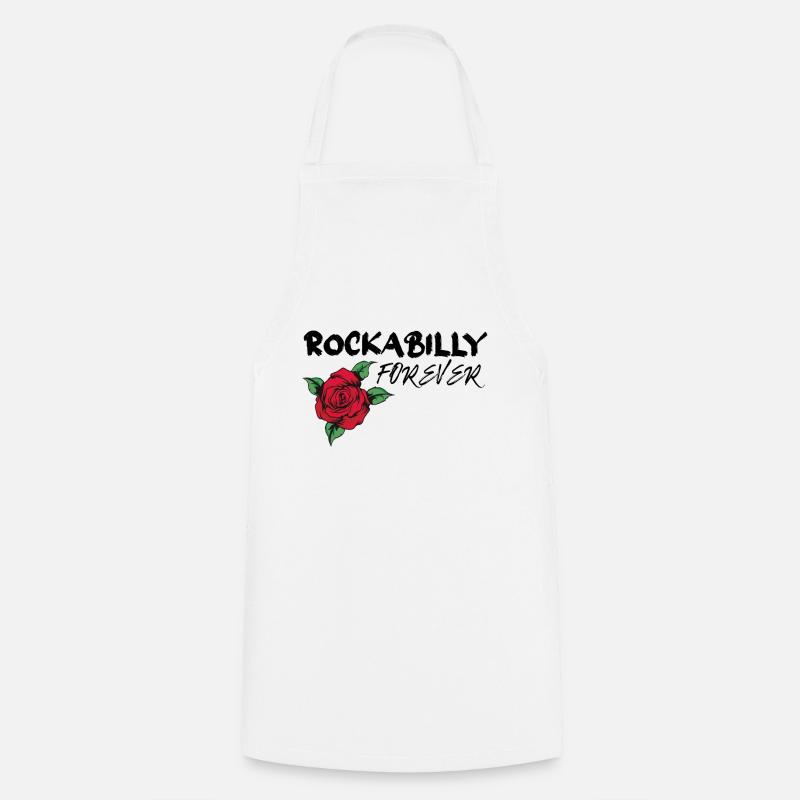Rockabilly Forever mit Rose Geschenk - Kochschürze - Weiß
