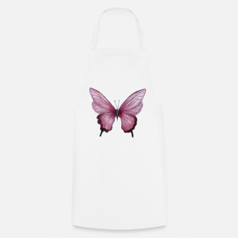 Papillon aquarelle rose tendre - Tablier de cuisine - blanc