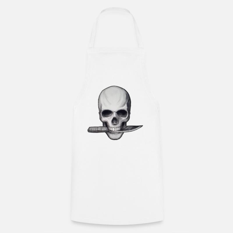 Crâne avec couteau dans la bouche - Tablier de cuisine - blanc
