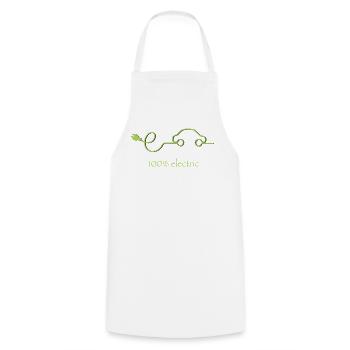 100% Electric – Green Regular Service Car - Cooking Apron - white - Front - AI Model Male 185 dark (185cm)