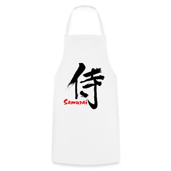 Samouraï en écriture kanji japonaise - Tablier de cuisine - blanc - Devant - AI Model Male 185 dark (185cm)