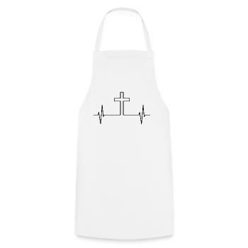 Croix chrétienne coeur battement de cœur cadeau - Tablier de cuisine - blanc - Devant - AI Model Male 185 dark (185cm)
