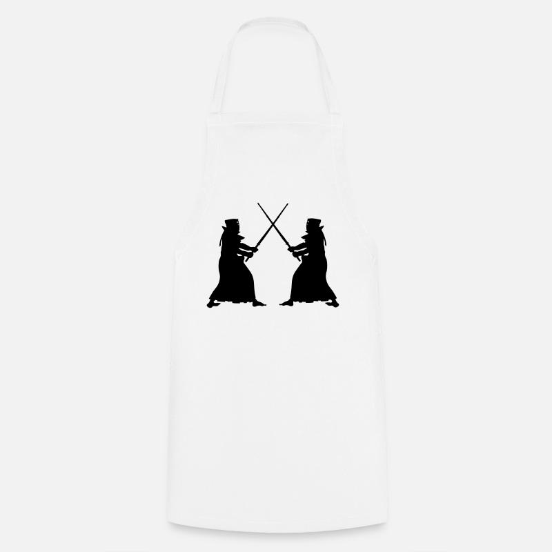 Kendo two Kendoka in fighting mode shadow figures - Cooking Apron - white