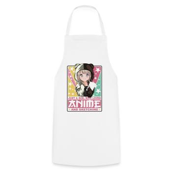 Kawaii Otaku - Cute Japanese Sketching Girl - Tablier de cuisine - blanc - Devant - AI Model Male 185 dark (185cm)