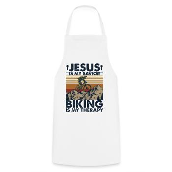 Jesus Is My Savior Biking Is My Therapy - Cooking Apron - white - Front - AI Model Male 185 dark (185cm)