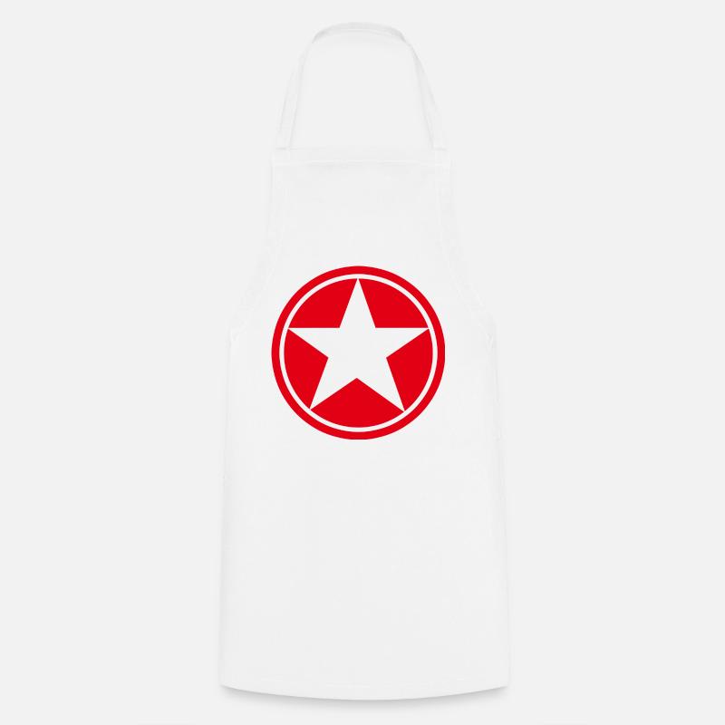 Etoile dans rond rouge cinq branches pentagramme - Tablier de cuisine - blanc