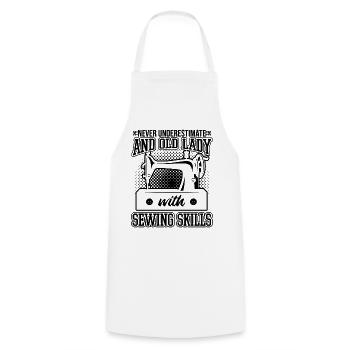 Never Underestimate An Old Lady With Sewing Skill - Cooking Apron - white - Front - AI Model Male 185 dark (185cm)