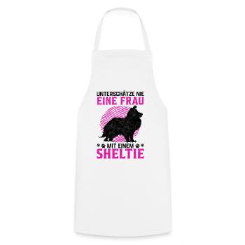 Frau mit Shetland Sheepdog Sheltie Spruch - Kochschürze - Weiß - Vorne - AI Model Male 185 dark (185cm)