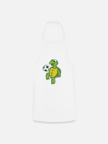 La tortue joue et aime le football - Tablier de cuisine - blanc