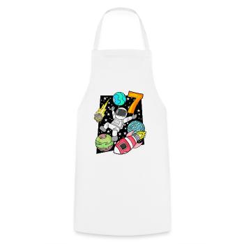 7th Birthday - Astronaut Boys Children's Birthday - Cooking Apron - white - Front - AI Model Male 185 dark (185cm)
