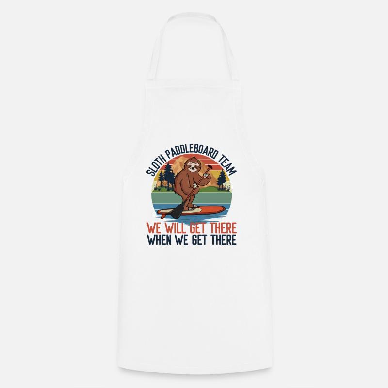 Sloth Paddle Board Team Vintage Retro Sunset - Cooking Apron - white