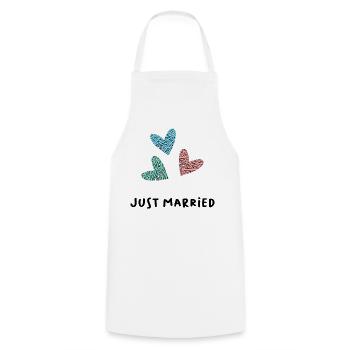 JUST MARRIED. ES LEBE DIE EHE. VALENTINSTAG - Kochschürze - Weiß - Vorne - AI Model Male 185 dark (185cm)