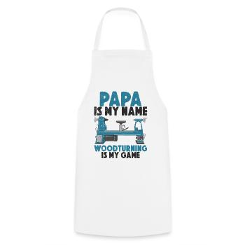 Woodturning Masters Papa Wood Lathe Carpentry - Cooking Apron - white - Front - AI Model Male 185 dark (185cm)