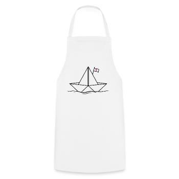 Papierschiff Papierboot  - Kochschürze - Weiß - Vorne - AI Model Male 185 dark (185cm)