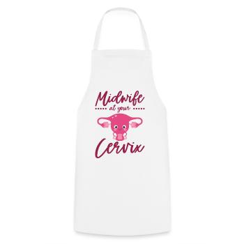 Midwife At Your Cervix Birth Assistant OB Nurse - Cooking Apron - white - Front - AI Model Male 185 dark (185cm)
