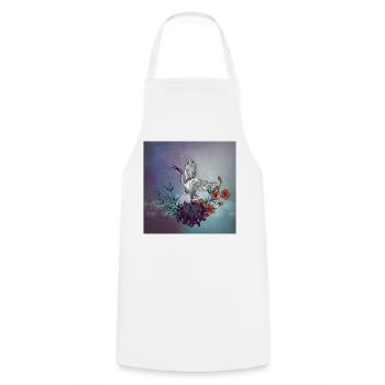 Wonderful crane with flowers - Cooking Apron - white - Front - AI Model Male 185 dark (185cm)