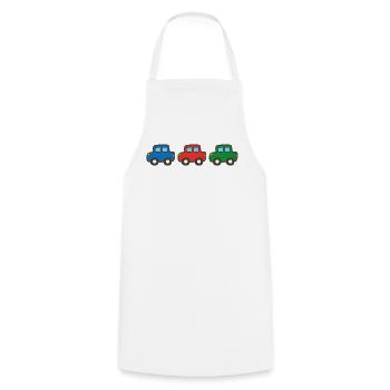 Trois voitures - Tablier de cuisine - blanc - Devant - AI Model Male 185 dark (185cm)