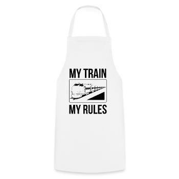 Train driver sayings my train my rules - Cooking Apron - white - Front - AI Model Male 185 dark (185cm)