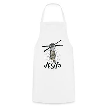 I'm Sticking With Jesus Drummer Schlagzeug - Kochschürze - Weiß - Vorne - AI Model Male 185 dark (185cm)