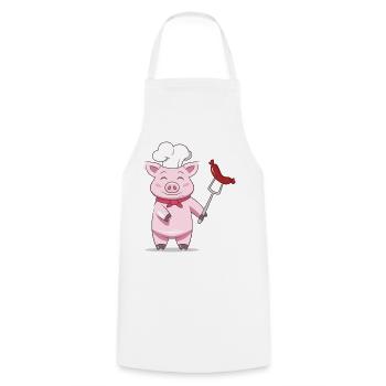 Pig Grill Master with Sausage – Funny Design - Cooking Apron - white - Front - AI Model Male 185 dark (185cm)