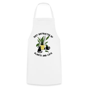 Juste distrait par les plantes et les chats - Tablier de cuisine - blanc - Devant - AI Model Male 185 dark (185cm)