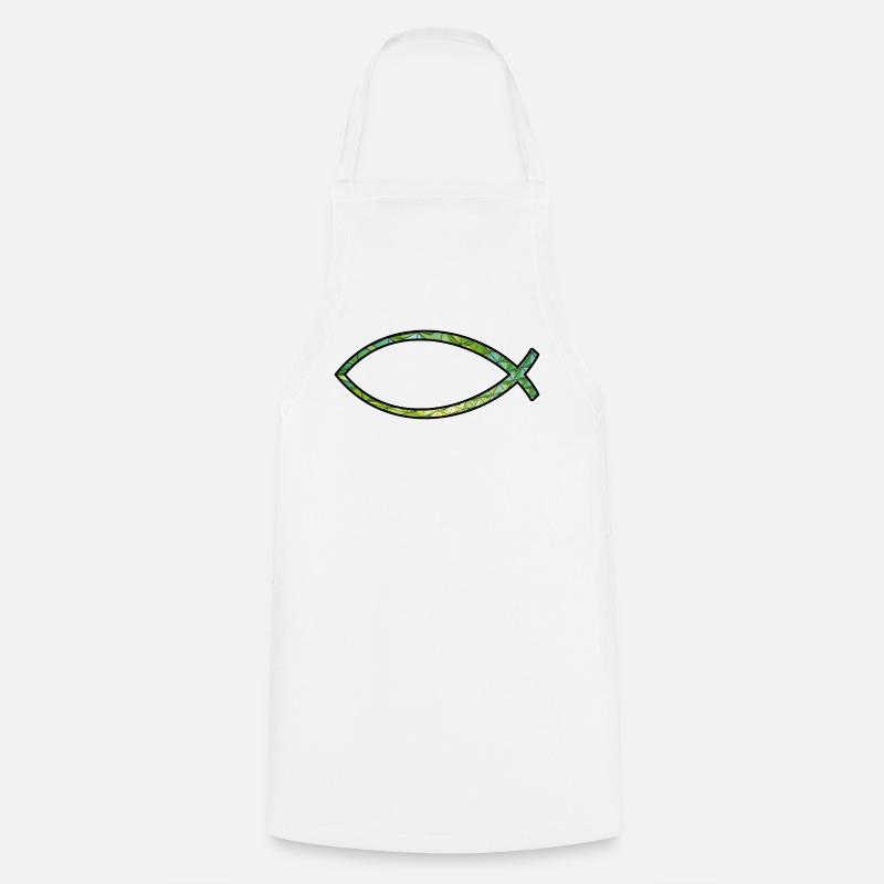 Poisson Ichtus (diamant, vert) - Tablier de cuisine - blanc