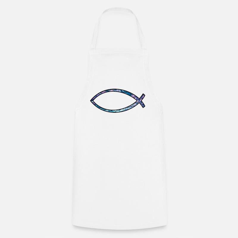 Ichtus fish (diamond, blue) - Cooking Apron - white