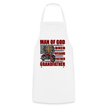 Man Of God Shirt Biker Husband Father Grandfather - Cooking Apron - white - Front - AI Model Male 185 dark (185cm)