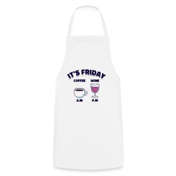 Vendredi Café Vin Boire Caféine Alcool - Tablier de cuisine - blanc - Devant - AI Model Male 185 dark (185cm)